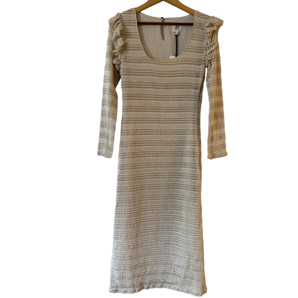 dRA Los Angeles Open Knit Crochet Ruffle‎ Long Sleeve Midi Dress